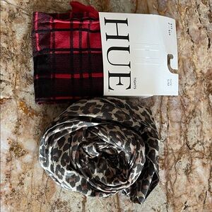 HUE Vibrant Red and Leopard Tights Set